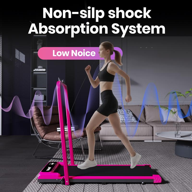 【Colorful Handrail】 YAGUD Upgraded Folding Treadmill , Low-Noise Motor – 265lbs Weight Capacity Spacious Belt Walking Pad, Dual Shock Absorption, Remote Control & Wheels for Easy Moving – Includes Free Resistance Bands