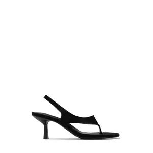 Eymi Thong Strap Slingback Mid Heels - Black Suede