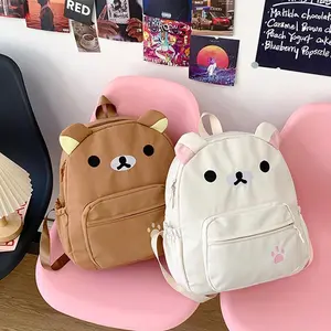 Rilakkumas Backpacks for Kids Kawaii Korilakkuma Embroidery Canvas Backbags Large Capacity Girls Boys Student School Bags Gifts