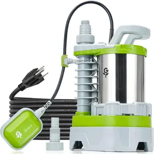 reen  Submersible Sump Pump, 1.5HP 5500PH Effluent/Sewae Pump for Dirty Water, Auto/Manual Tethered Float, Adjustable  Base, 25ft Cord, Solids up to 0.8in, Basement Pit Drainae