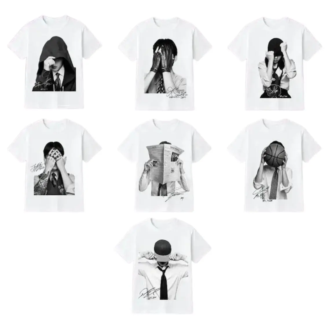 Arirang Bangtan Members Signature Graphic White and Black Unisex T-Shirt, Retro 90s Tee