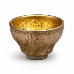 Handmade Ceramic Tea Cup, Golden Crystal Glaze Kung Fu Tea Bowl, Premium Chinese Teacup for Tea Lovers