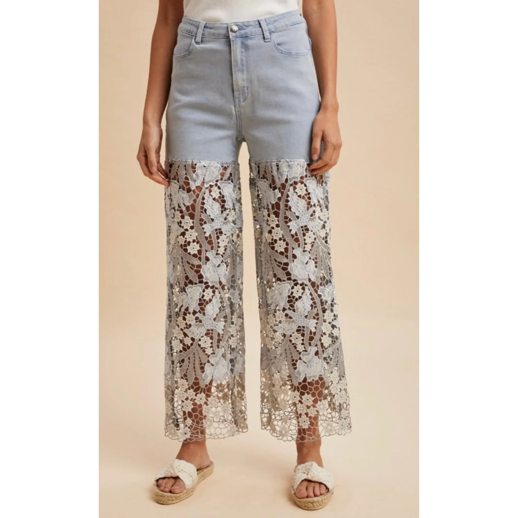 Krista Mixed Media Crochet Lace Denim Jean