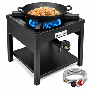 BESTFIRE 260K BTU Heavy-Duty Outdoor Propane Gas Stove | High-Pressure Camping Burner with 0-20 PSI Regulator & Steel Hose for Turkey Frying & Home Cooking gas bbq camp home patio backyard brewing