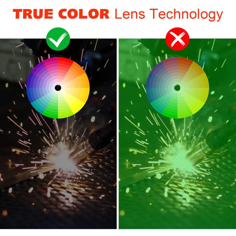 Auto Darkening Welding Helmet, Blue Light Blocking, 1/1/1/1 True Color Solar Powered Welding Hood with 2 Arc Sensors, Wide Shade 3.5/9-13 Welder Mask for TIG MIG ARC and Grind