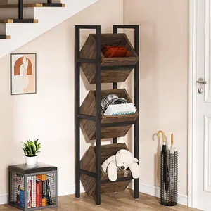 Tribesigns 3-Tier Wood Snack Rack with Baskets for Kitchen, Bathroom & Living Room, Rustic Vertical Fruit Stand Organizer Tribesigns 3-Tier Wood Snack Rack with Baskets for Kitchen, Bathroom & Living Room, Rustic Vertical Fruit Stand Organizer