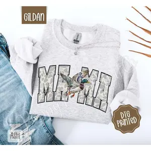 CamoDuckMamaSweatshirt,HuntingCrewneck,CuteWomen'sSweater,GiftforHer Womenswear Hoodie
