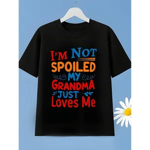 Boys' Clothing 'I'M Not Pampered, My Grandma Cares for Me' Monogram Design Short Sleeve Tee, Soft And Airy Material for Sports And Everyday Use, Playful Design, Light Fabric, Cozy Summer Top, Washable Short Shirt