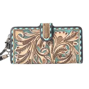 Western Swing Hand-Tooled Wristlet Wallet