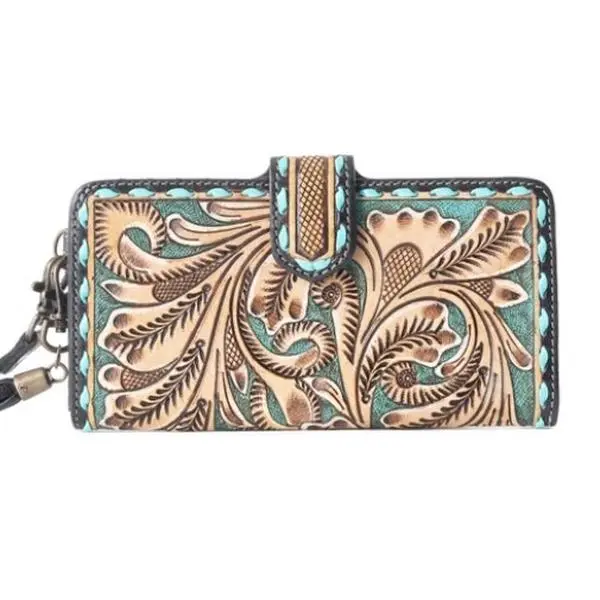 Western Swing Hand-Tooled Wristlet Wallet