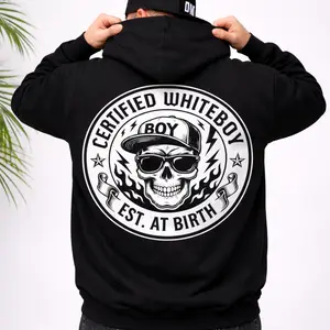 Certified Whiteboy Graphic Shirt for Men, American Streetwear Sweatshirt, Black Fashion Pullover Hoodie, Unisex Sweater Tee