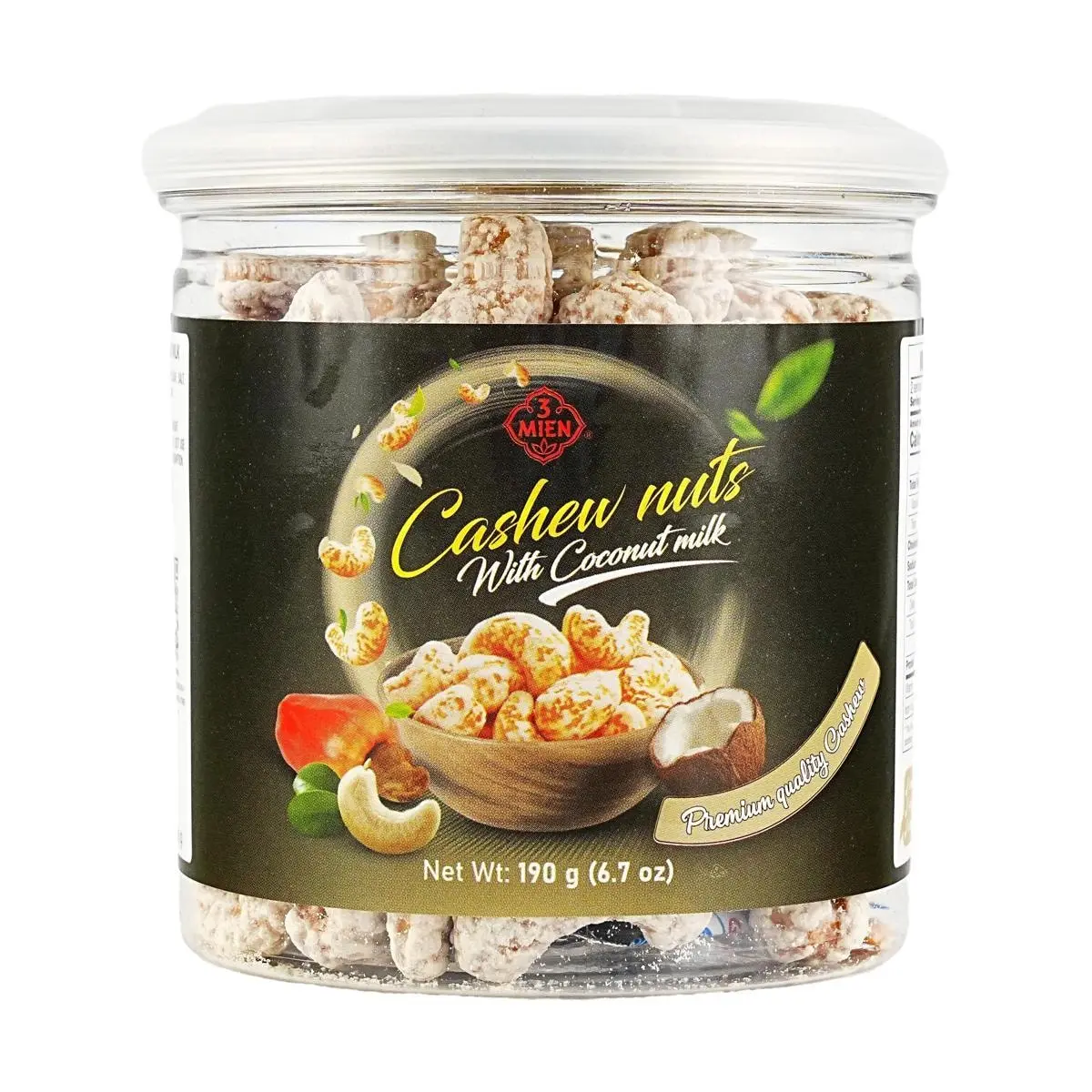 3-MIEN Vietnamese Coconut Milk Cashews 190g - Crispy Roasted Nuts Snack