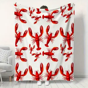 Soft Flannel Blanket with Crawfish Pattern, Lightweight Polyester, Perfect Gift for All Seasons, Home Decor