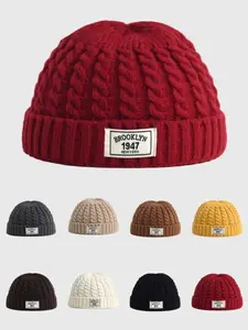 Unisex Street Style Striped Pattern Knit Hat, Fall Winter Loose Warm Knitted Cap, Elastic Casual Fashion Accessory for Men and Women