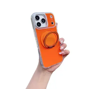 iPhone Smartphone Casing - TPU + Acrylic Integrated Overmolding Cellphone Case, Aluminum Alloy Camera Frame, 360° Rotatable Kickstand, Built-in Magnetic Sheet, Wireless Charging Compatible, Car Magnetic Mount Support, Handheld Device Accessories