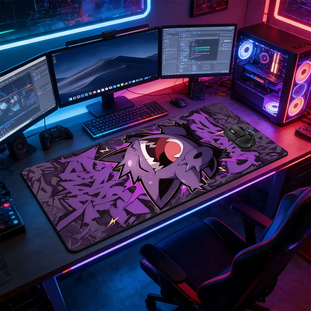 Ghost Graffiti Large Extended Gaming Mouse Pad, Non-Slip Rubber Base, Stitched Lock Edge, Street Art Design, Durable Desk Mat, Computer Mouse Pad