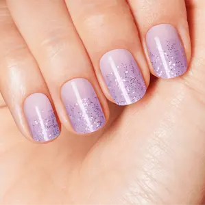 DASHING DIVA Icing on the Cake Semi-Cured Gel Nail Strips - Sheer Nude with Lilac Ombre Trips and Glitter