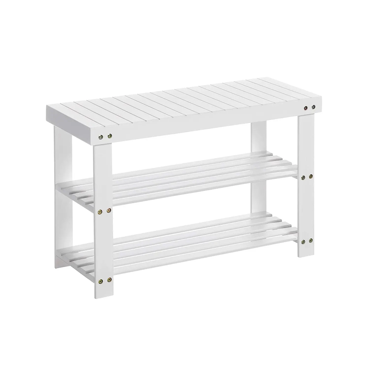 SONGMICS White 3-Tier Bamboo Shoe Storage Rack