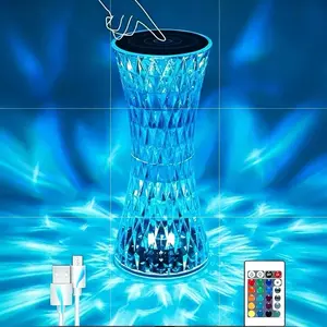 USB Rechargeable Diamond Desk Lamp, Crystal Bedside Table Lamps, Xmas Acrylic Decor, Night Lights, Bedroom LED Lighting Gift