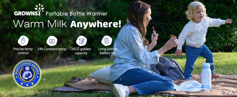 Portable Bottle Warmer - Cordless Travel Milk Warmer for Breastmilk/Formula with Precise Temperature Control and Memory Function