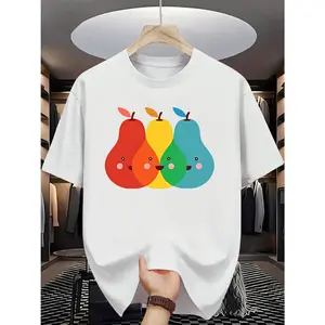 Men's playful fruit design with colorful pears Graphic T-Shirt - Short Sleeve Crew Neck Regular Fit Casual Wear | Soft & Breathable Fabric, Durable Print, Everyday Comfort, Machine Washable, casual and cartoonish indoor clothing store or fashion retail
