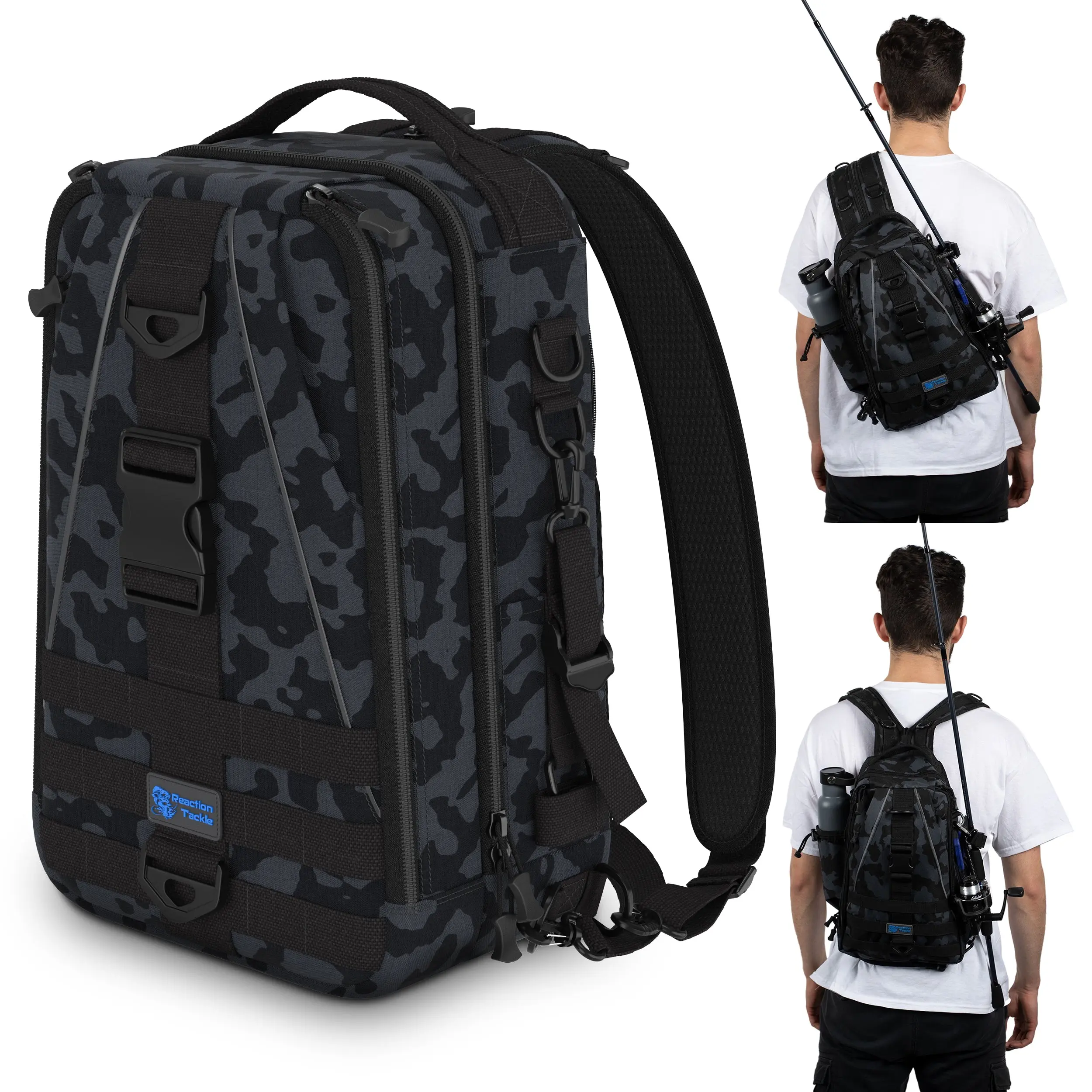 Reaction Tackle 2-in-1 Fishing Sling Bag & Backpack - Water-Resistant Tackle Storage Reaction Tackle 2-in-1 Fishing Sling Bag & Backpack - Water-Resistant Tackle Storage