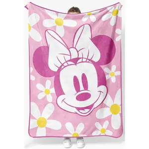 Jay Franco Disney Minnie Mouse Head in the Flowers Plush Throw Blanket