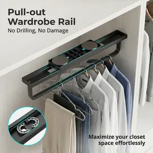 No Drilling Pull-Out Closet Hanger Rail, Space Aluminum Extendable Wardrobe Rod, 55cm Smooth Sliding, Heavy Duty Retractable Clothes Rack, Maximize Closet Space, Damage-Free Closet Organizer
