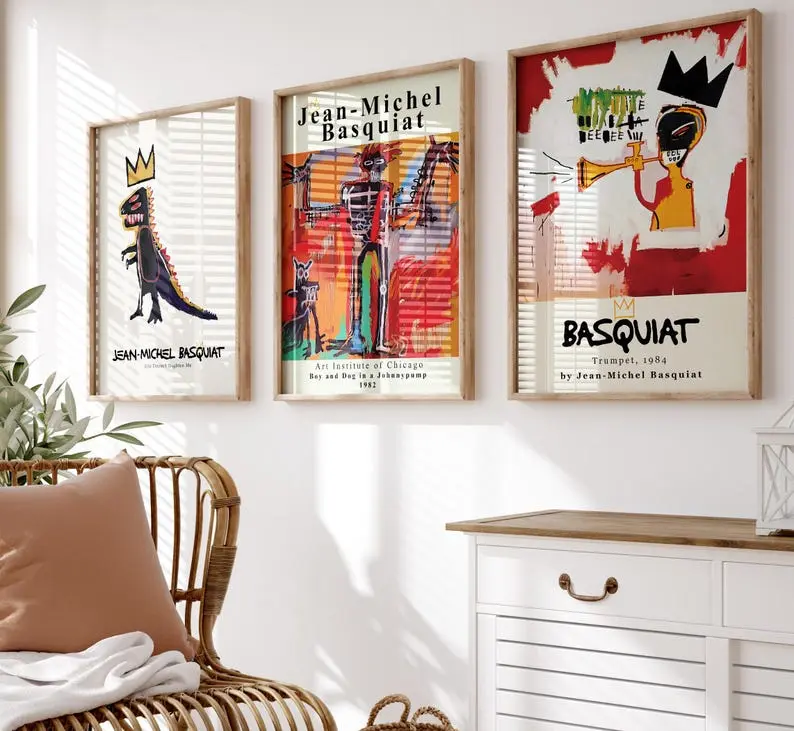 Jean Michel Basquiat, Set Of 3 Print, Basquiat Poster Unframed , Trumpet, Gallery Wall Set, Print Set, Digital Print Set, Dino Red Poster Unframed