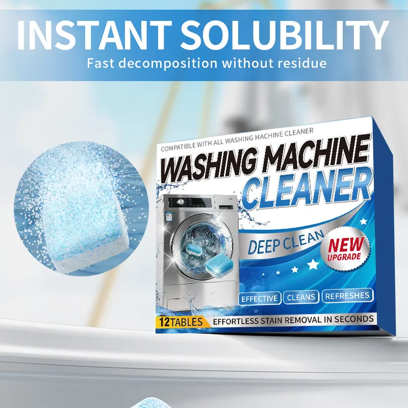 Washing Machine Cleaner Tablets 12-Pack - Deep Cleaning Laundry Balls & Discs, Fast Dissolving Heavy-Duty Universal Fit for All Washers, HE/Top-Load/Front-Load Compatible, Grime & Build-Up Targeted, Septic-Safe Eco-Friendly Home Supply