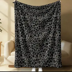 Black Gray Leopard Print Throw Blanket, Soft Skin-Friendly Plush, Lightweight Cozy Blanket for Couch Bed Office, All Seasons, Wild Animal Pattern for Men Women Teens, Aesthetic Room Decor, Perfect Gift