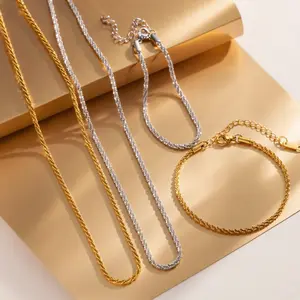 Trendy Unisex Jewelry Set 2PCS Silver Gold Chain Necklace and Bracelet Minimalist Layering Everyday Wear Fashion Accessories Statement Pieces Elegant Modern Chic Gift for Women Men Teen Stylish Outfit Summer TikTok Jewelry Aesthetic