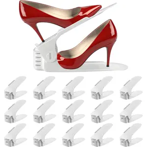 15 Pack Shoe Slots Organizer, 4 Levels Adjustable Shoe Stacker Effective Space Saver 50% for Closet Organization, White