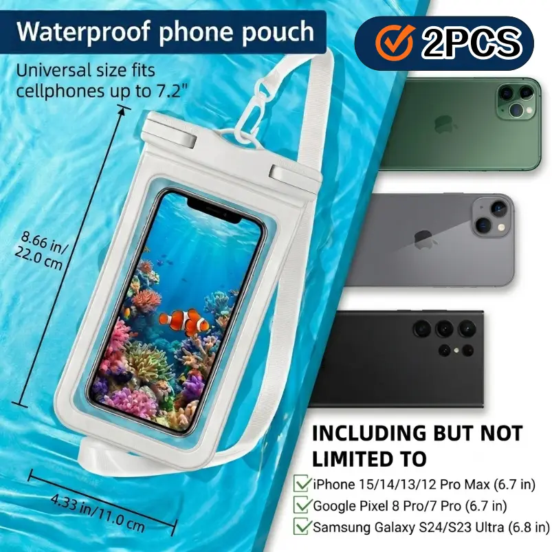 Buy 1 Get 1 Free, 2Pcs Set,Waterproof Phone Pouch, 2 Counts Clear Waterproof Cell Phone Case Lanyard for iPhone Galaxy Up To 7", Essential Dry Bag for Winter Swimming, Cruise Ship, Diving, Kayaking, Soak in hot springs, SPABeach, Pool, Phone Accessories