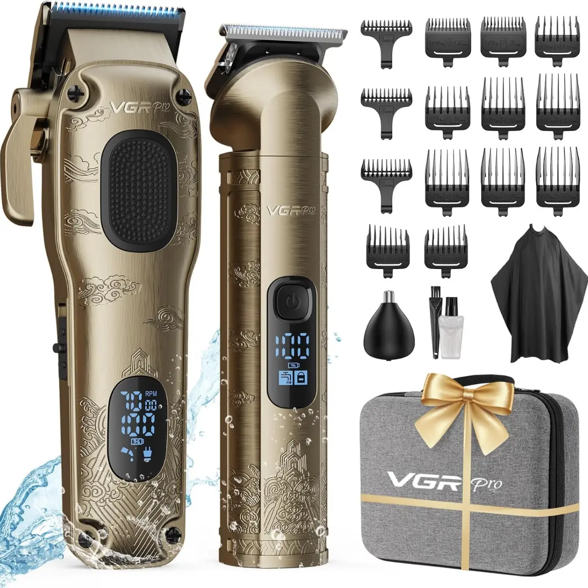VGRPRO Professional Cordless Hair Clippers for Men - Adjustable, Rechargeable, 7000 RPM Silent Cut Electric Trimmer Set with Storage Case (Ideal Gift), Brush, Luxury, Pack, Handle, Durable, Home Haircut, Face, Manscaping, Beard Style, Hair Styling
