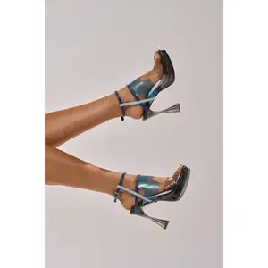 AKIRA GOLD ZENAE BLUE MULTI PVC CHUNKY SANDAL