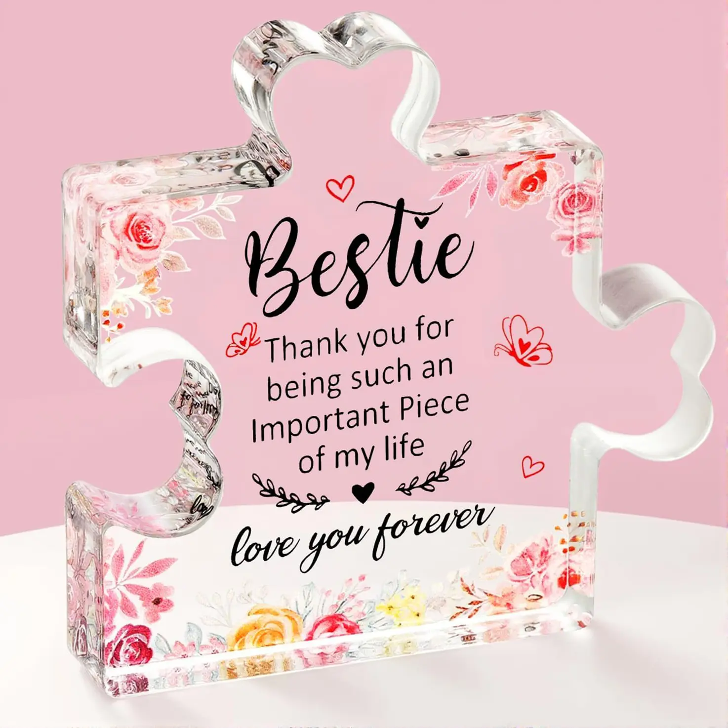 Gifts for Bestie, Bestie Birthday, Engraved Acrylic Block Puzzle Piece Plaque Decorations for Countertop, Acrylic Photo Plaque, Womens Gifts from Friends Female, Thoughtful Christmas Birthday for Women