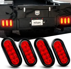 Nilight 6 Inch Oval Red Led Trailer Tail Lights 4PCS 10 Led with Flush Mount Grommets Plugs IP67 Waterproof Stop Brake Turn Trailer Lights for RV Truck