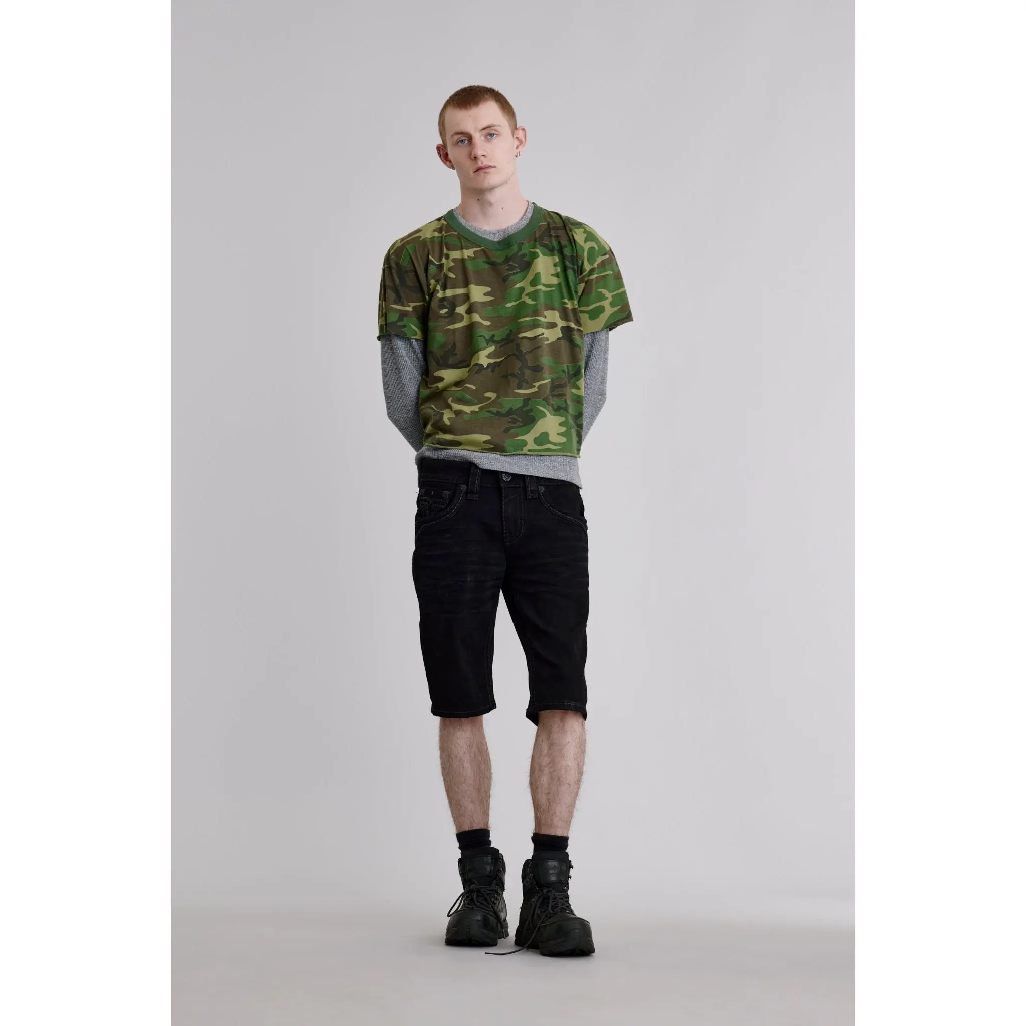 Men's Camilo Stretch Denim Shorts, Relaxed Fit, Casual Knee-Length Style, with Custom Black Finished Hardware