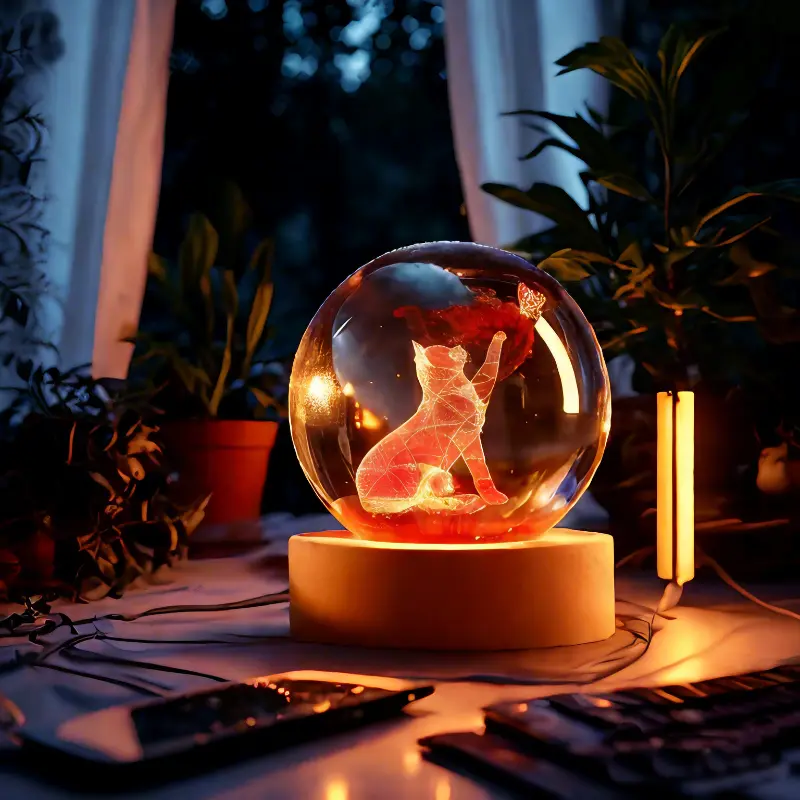 60mm 3D Star Cat Crystal Sphere Figurine, Home Decor Collectible, Sympathy & Gift for Women