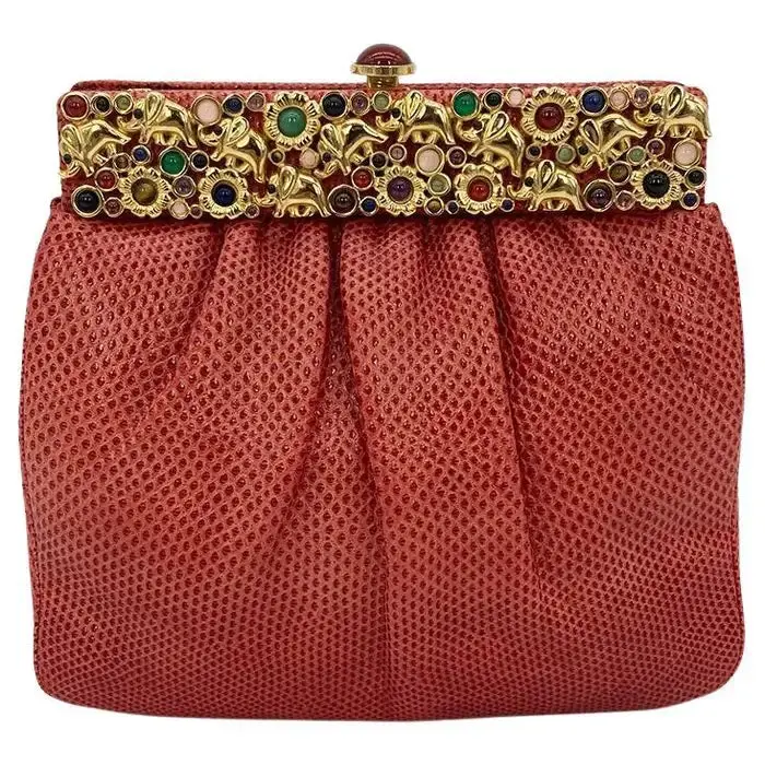 Pre-owned Judith Leiber Couture Lizard Clutches & Wristlets Judith Leiber Red Clutch