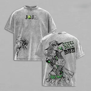 Gyro Zeppeli Tee Washed - JoJo’s Bizarre Adventure Steel Ball Run Anime Spin Technique Golden Spin Pizza Mozzarella Manga Graphic Double Printed Washed Tee, Menswear Heavy Cotton Unisex Oversize Streetwear Vintage wind breaker world tshirts book merch