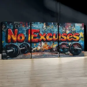 3 Piece Set Wooden Framed Canvas Poster, Barbell, Gym Motivation, Abstract Art, Street Graffiti Style, Wake Up, Wake Out, Vintage Aesthetics, Home Decor, Art Print, Wall Art for Living Room, Bedroom, Office, Gym, Hallway, Ideal Gift For Friends.