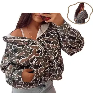 Women's Camo Half-Zip Hoodie - Oversized Fit, Lightweight & Cozy, Half-Zip Design, Kangaroo Pocket, Streetwear Style, Perfect for Casual Wear Tops