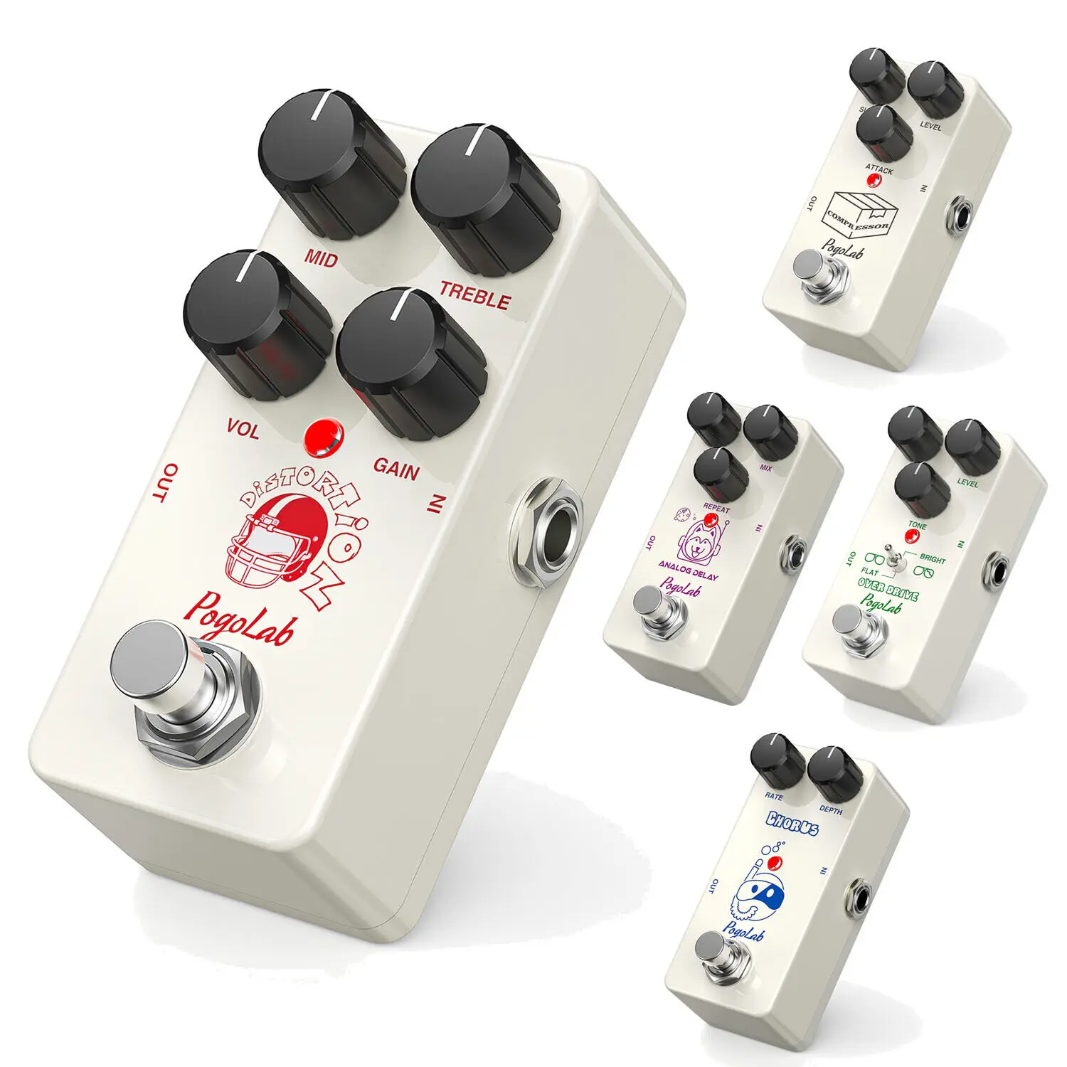 POGOLAB Mini Guitar Effect Pedal, Analog Delay Distortion, Overdrive, Compressor, Chorus Effect For Choose, with True Bypass for Electric Guitar Bass, Begginer Music Lover Boy Girl Friend Gift, Dog Pattern