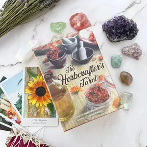 The Herbcrafter's Tarot Card Deck by Latisha Guthrie with Herbal Artwork and Sunflower Theme for Spiritual Guidance