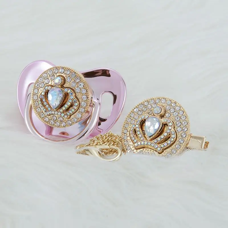 Bling Baby Pacifier with Crown Design, Ideal for Baby Showers, Photoshoots & Special Moments Gold Diamond Pacifier