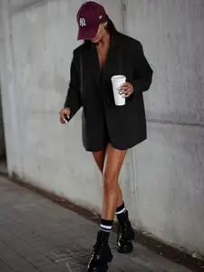 Women's Elegant Single-Breasted Plain Color Suit Top, Loose-Fitting Regular Length, Stylish Women's Clothing