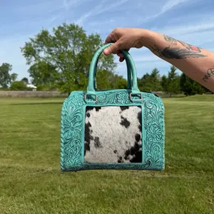 Turquoise Tooled Leather checkered Cowhide Speedy