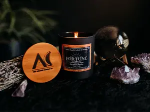 Fortune- 10oz Matte Black Jar Candle w/ Wood Crackling Wick